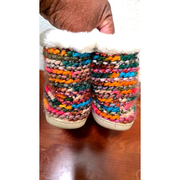 Minnetonka Betty Slipper Colorful Knit Boot Slippers Faux Fur Lining Size XL - Picture 4 of 10